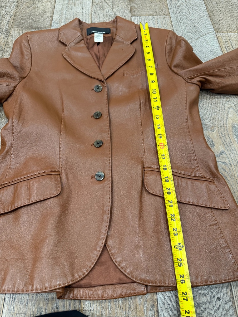 Vintage Jones New York Cognac Brown Genuine Leather Blazer Jacket - Size 12 Y2K - Picture 6 of 9